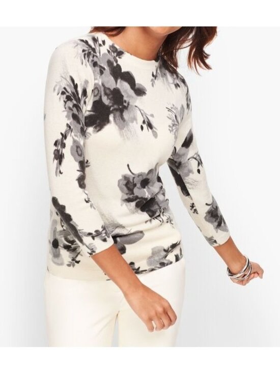 Talbots Sweaters - Talbots 100% Cashmere Audrey Sweater Super Soft Floral 3/4 Sleeve Women's MP